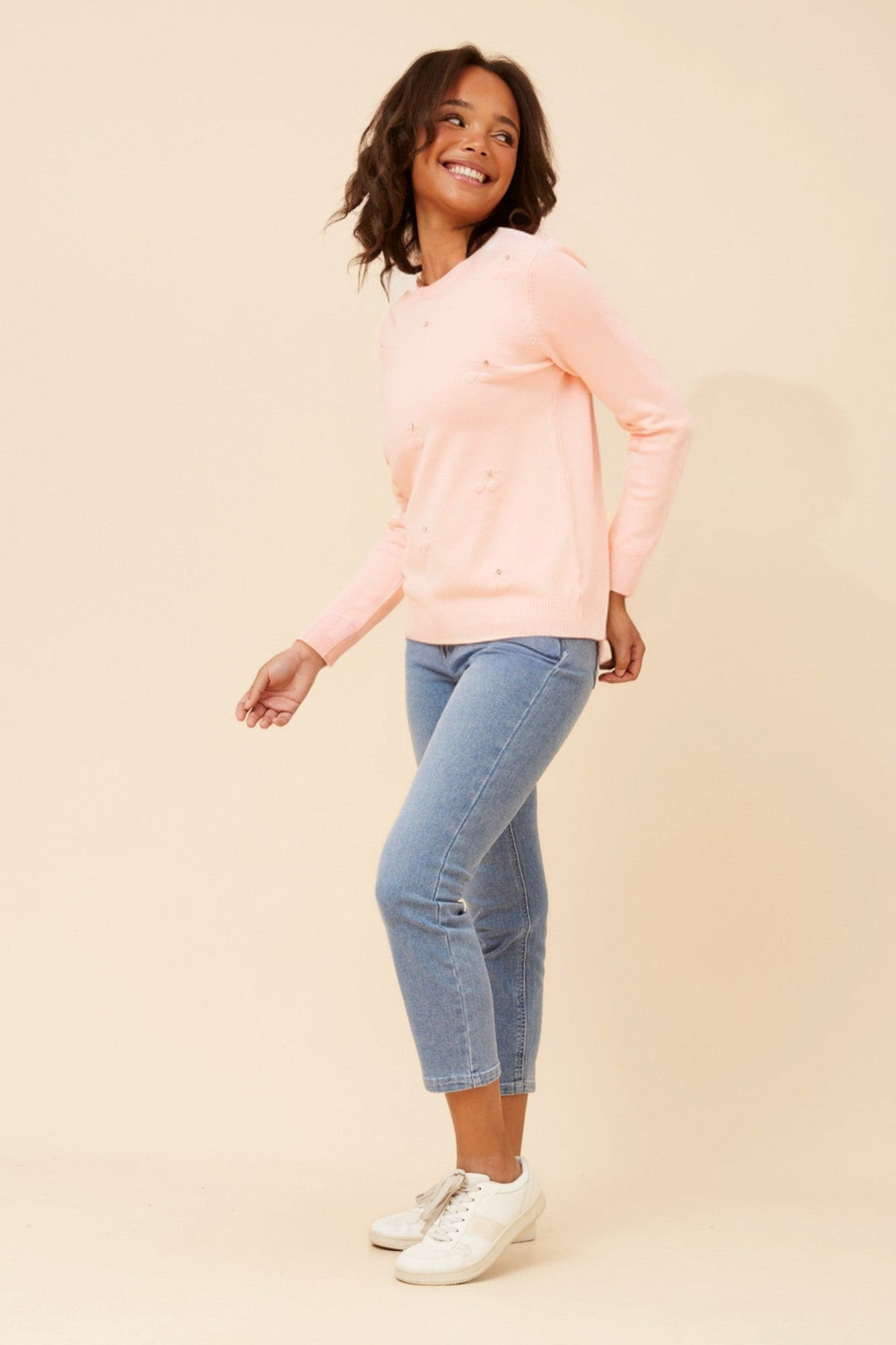 ANGIE CHERRY PATTERN KNIT PULLOVER (Emerald)