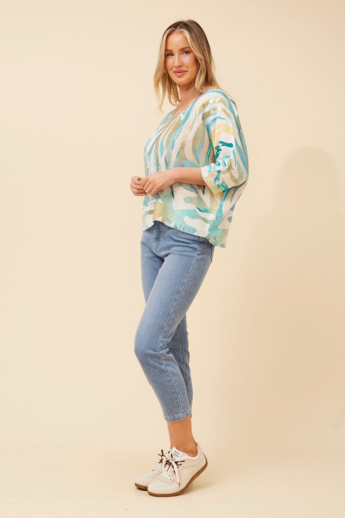 TORIN ANIMAL PRINT KNIT PULLOVER (Aqua)