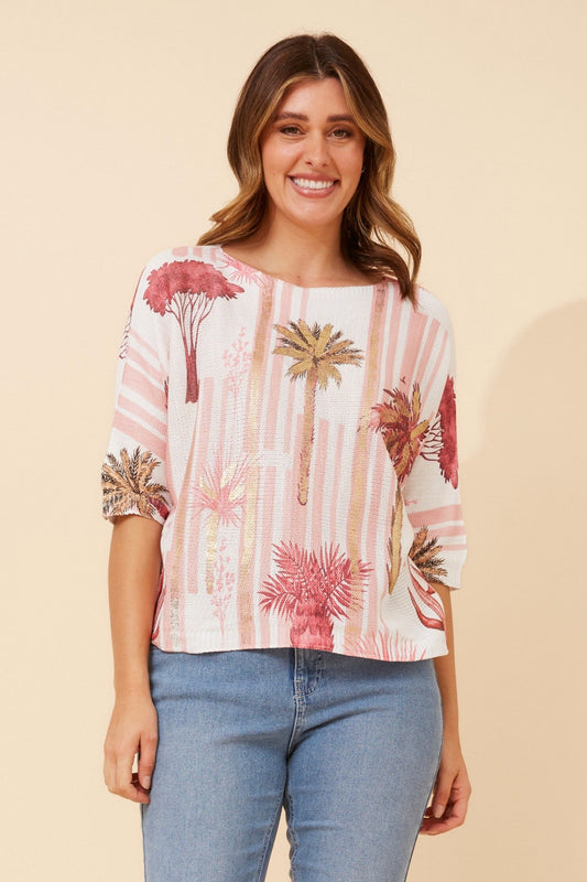 FLORELLA PALM TREE PRINT PULLOVER (Navy)