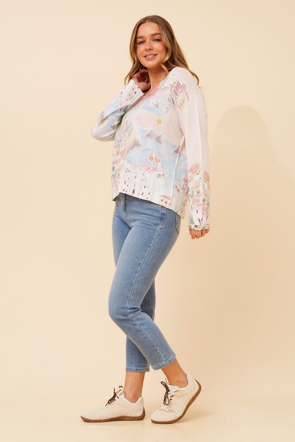 NEAVE WANDERLUST PRINT KNIT PULLOVER (Multi White)