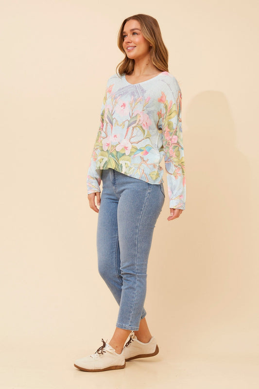NEAVE FLORAL KNIT PULLOVER (Artic Blue)