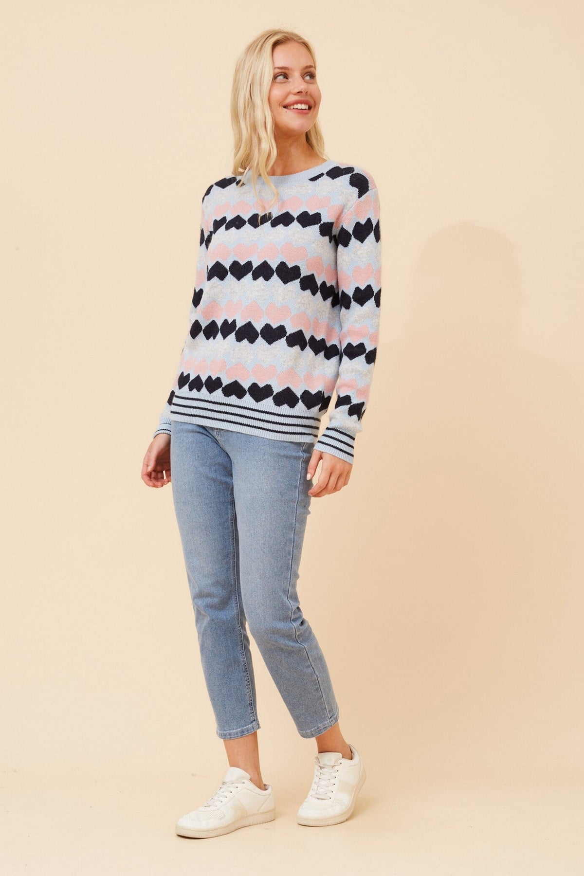 JUNA HEART PRINT KNIT JUMPER (Multi Navy)