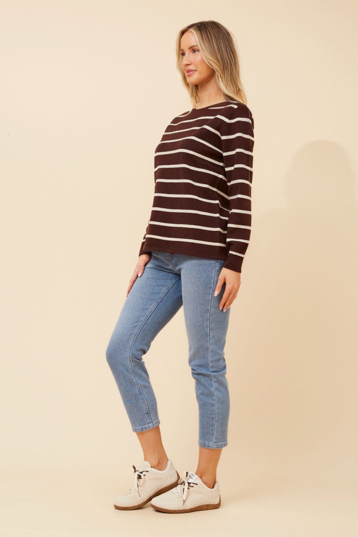 EVEREIGH STRIPE PRINT KNIT PULLOVER (Coffee)