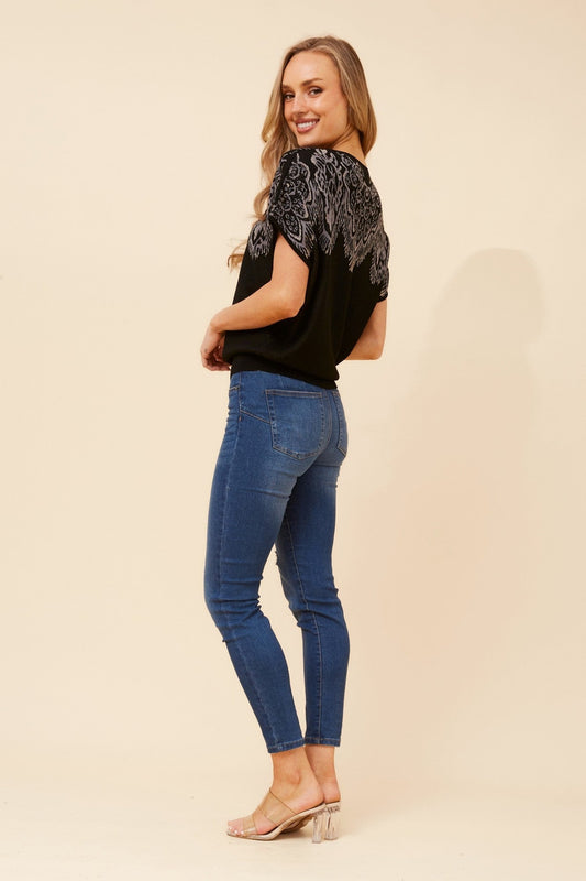 OAKLEE JACQUARD KNIT PULLOVER (Black)
