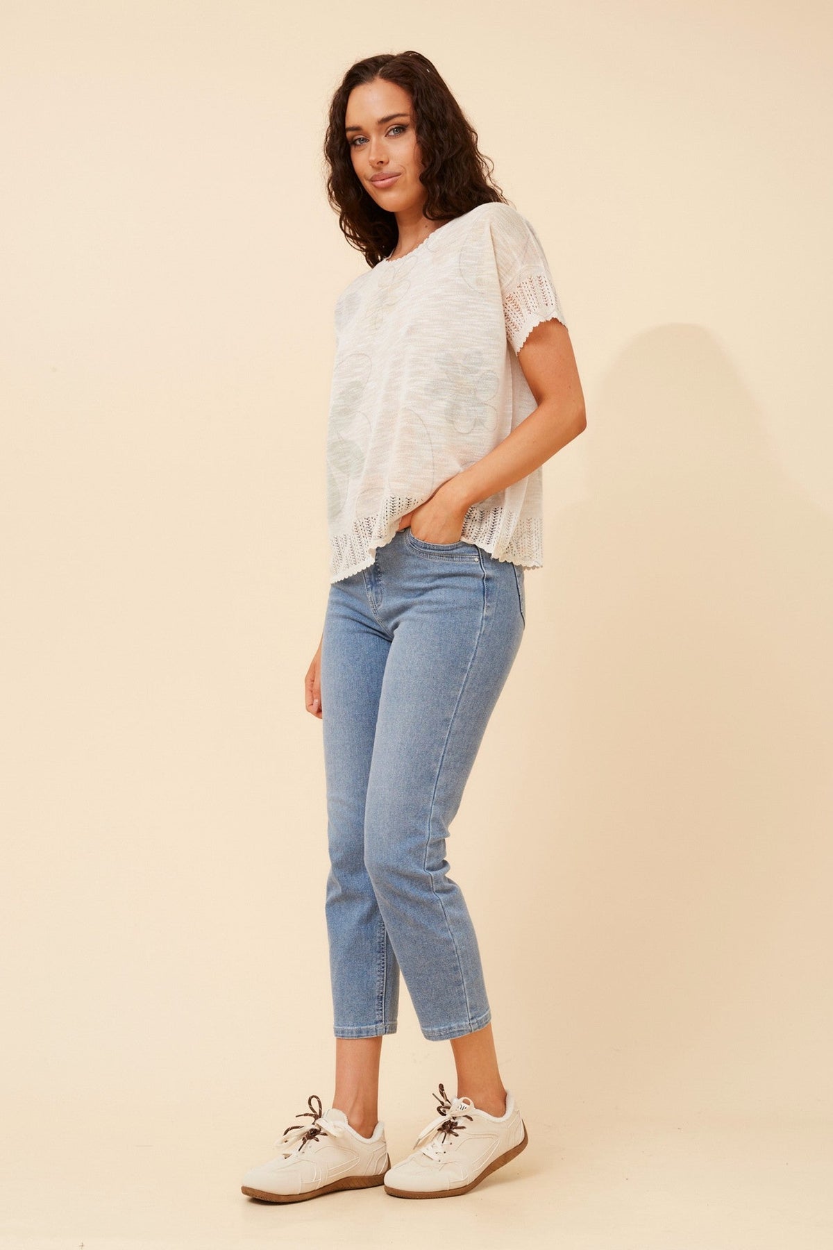 HIRA POINTELLE KNIT PULLOVER (Multi Beige)