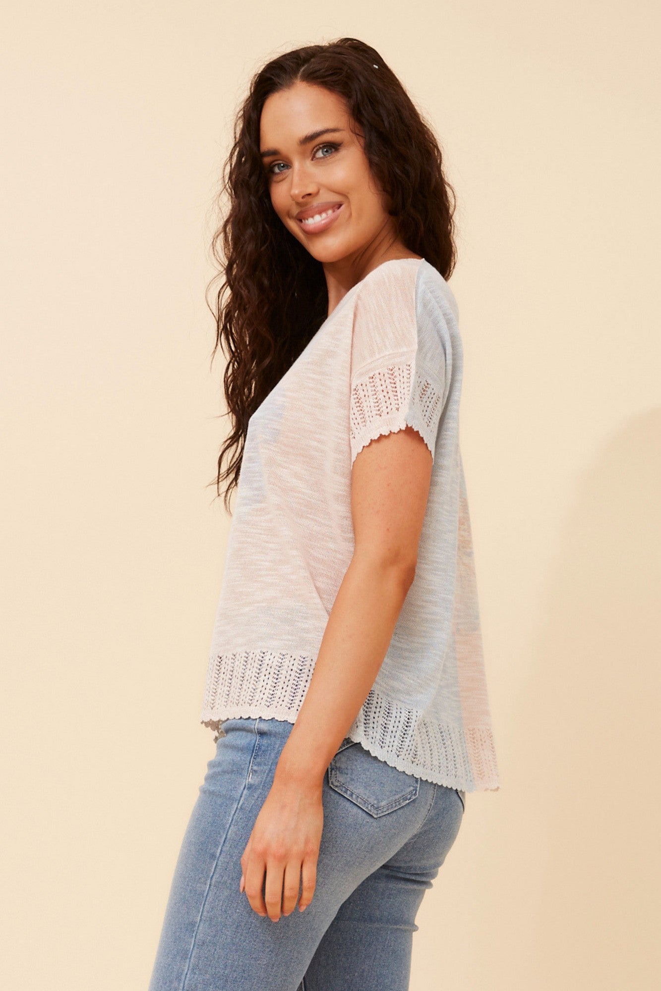 HIRA POINTELLE KNIT PULLOVER (Powder Blue)