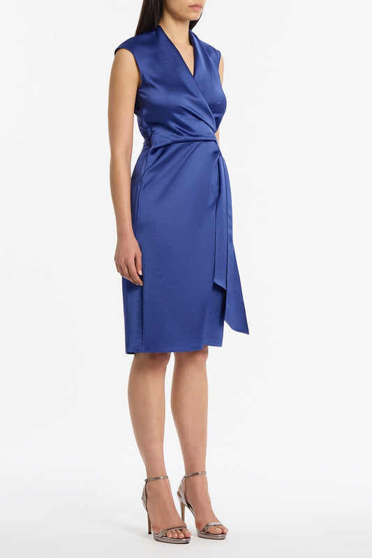 Carla Zampatti Lapis Lustre Satin Wrap Dress (Blue)