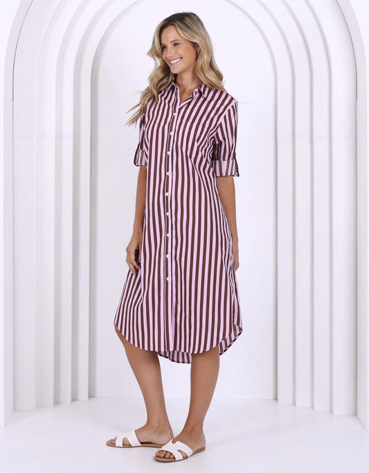 Leoni Chelsey Stripe Dress (Choc Stripe)