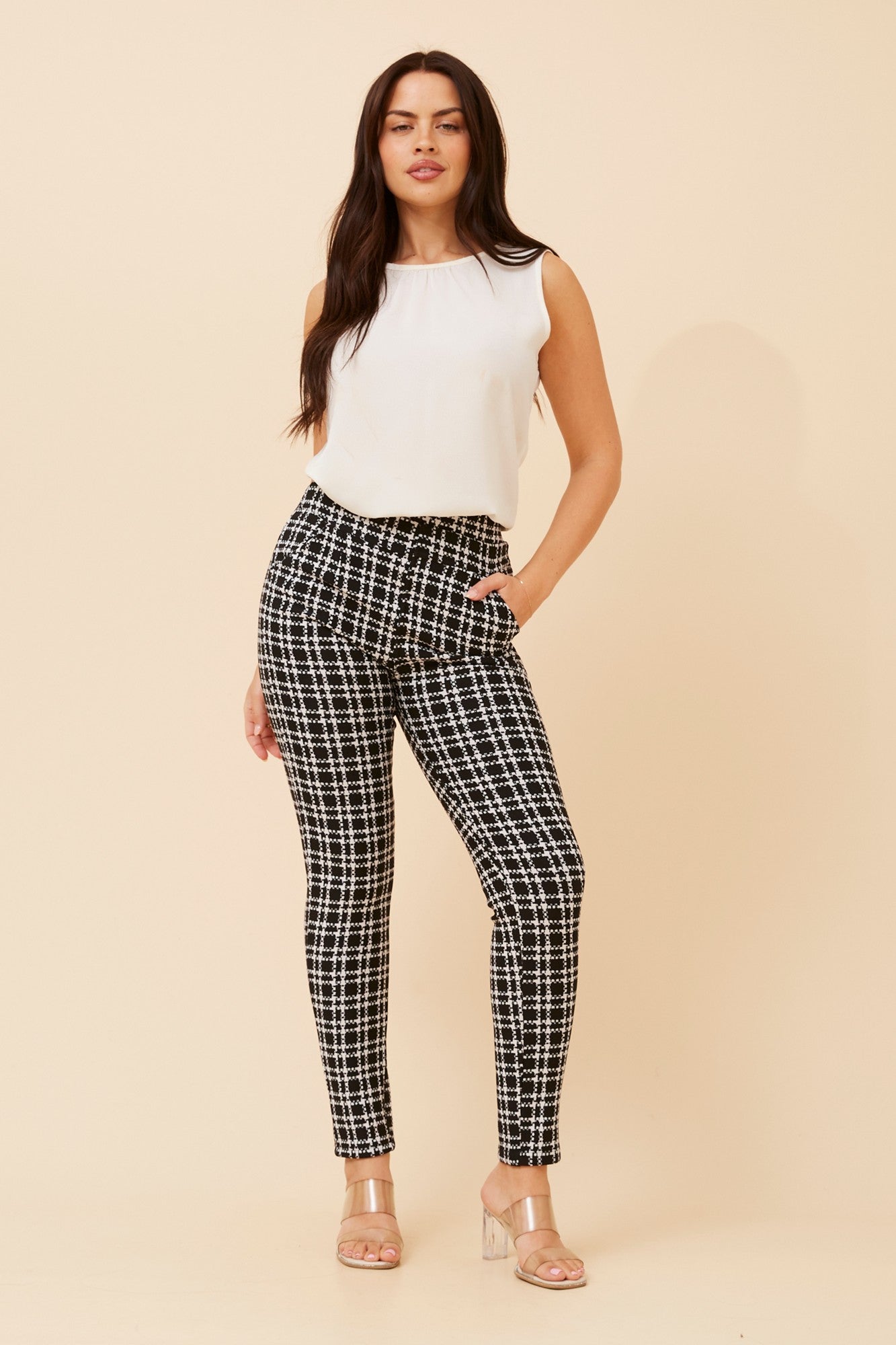 BELLEANNE CHECK PRINT LEGGINGS (Black/White)