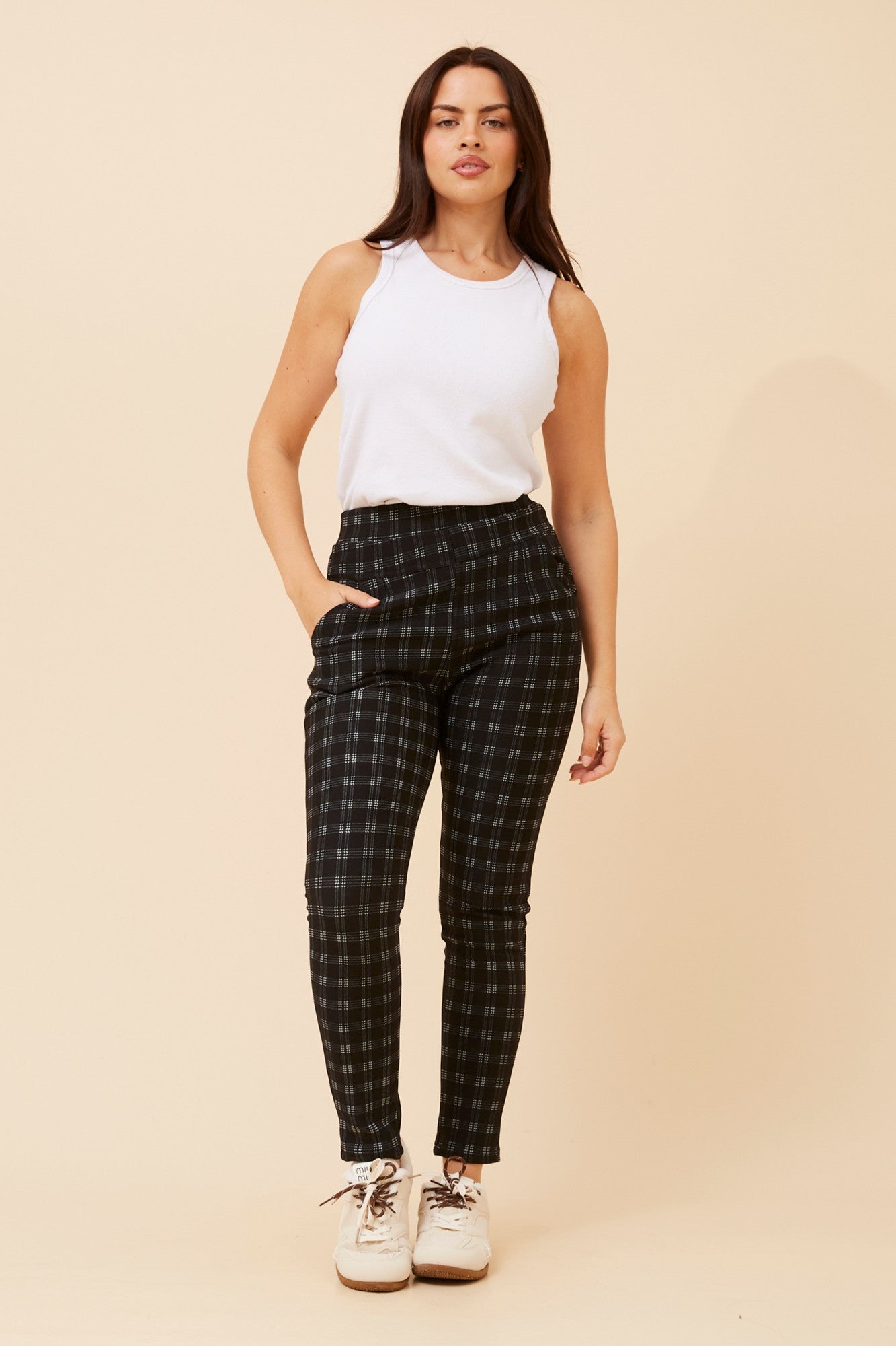 BELLEANNE CHECK PRINT LEGGINGS (Black)