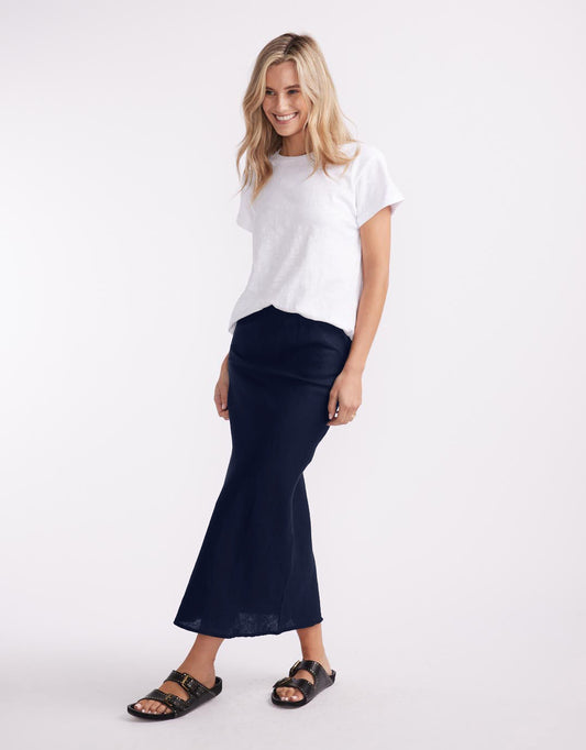 Linen Slip Skirt - (Navy)