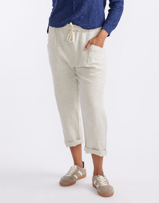 Image of a model wearing Pants. Productname: Luxe Linen Pants - in Natural colour by brand - Little Lies