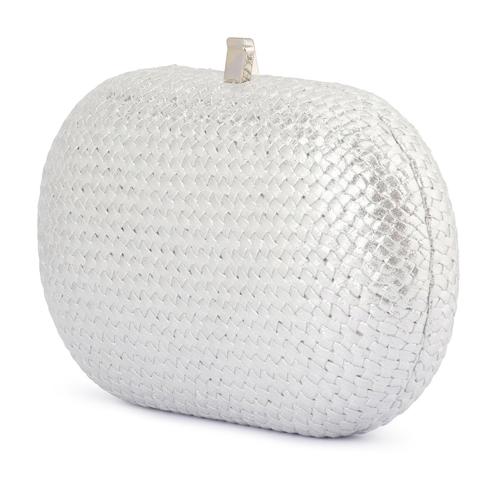 Olga Berg LUCIA Woven Oval Clutch (Silver)