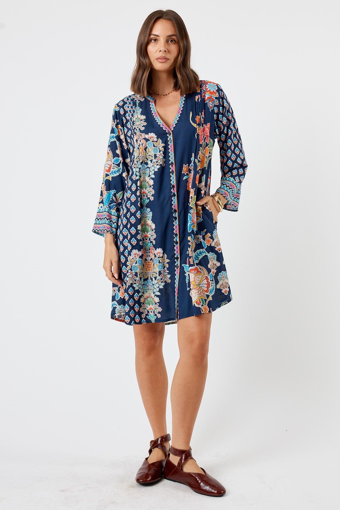LulaLife Arden Button Dress (Navy)