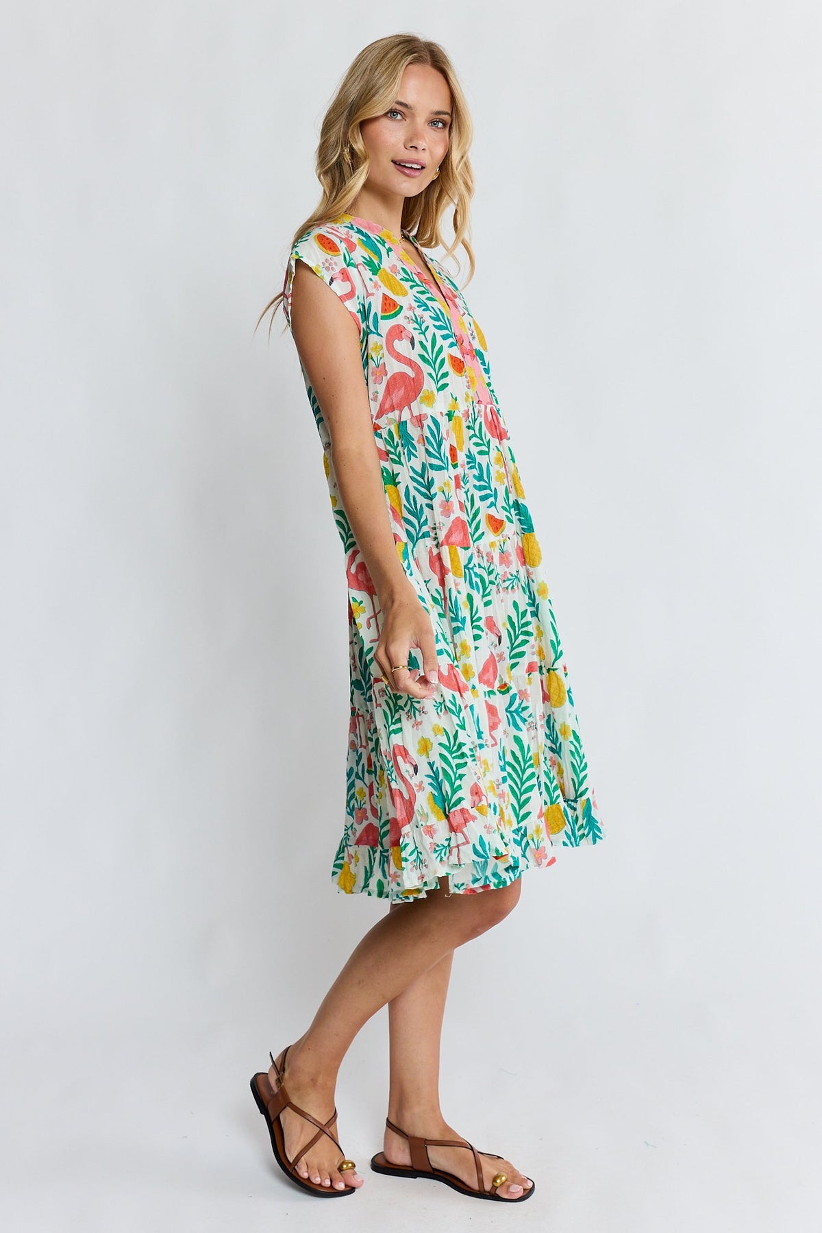 PRE SALE | LulaLife Flamingo Tier Dress (White)