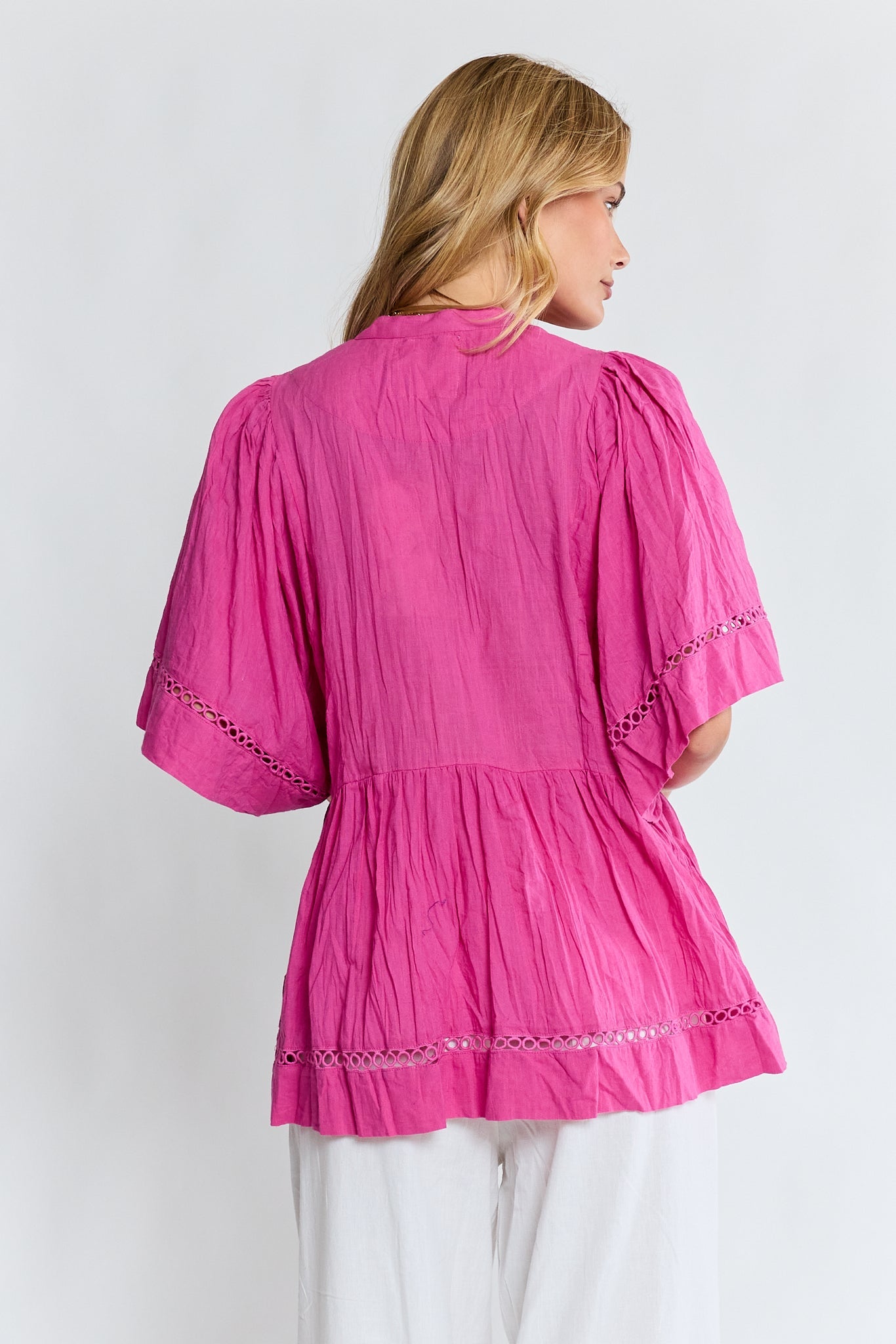 LulaLife Laverne Pintuck Top (Fuschia)