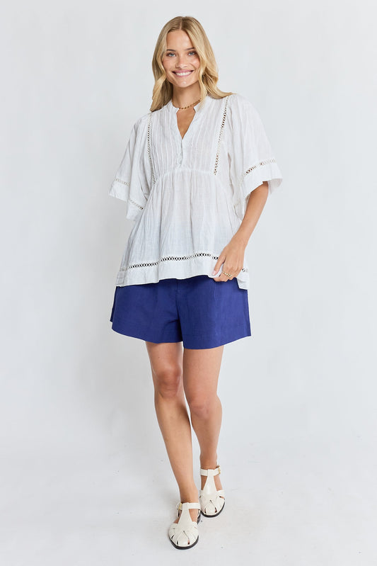 LulaLife Laverne Pintuck Top (White)