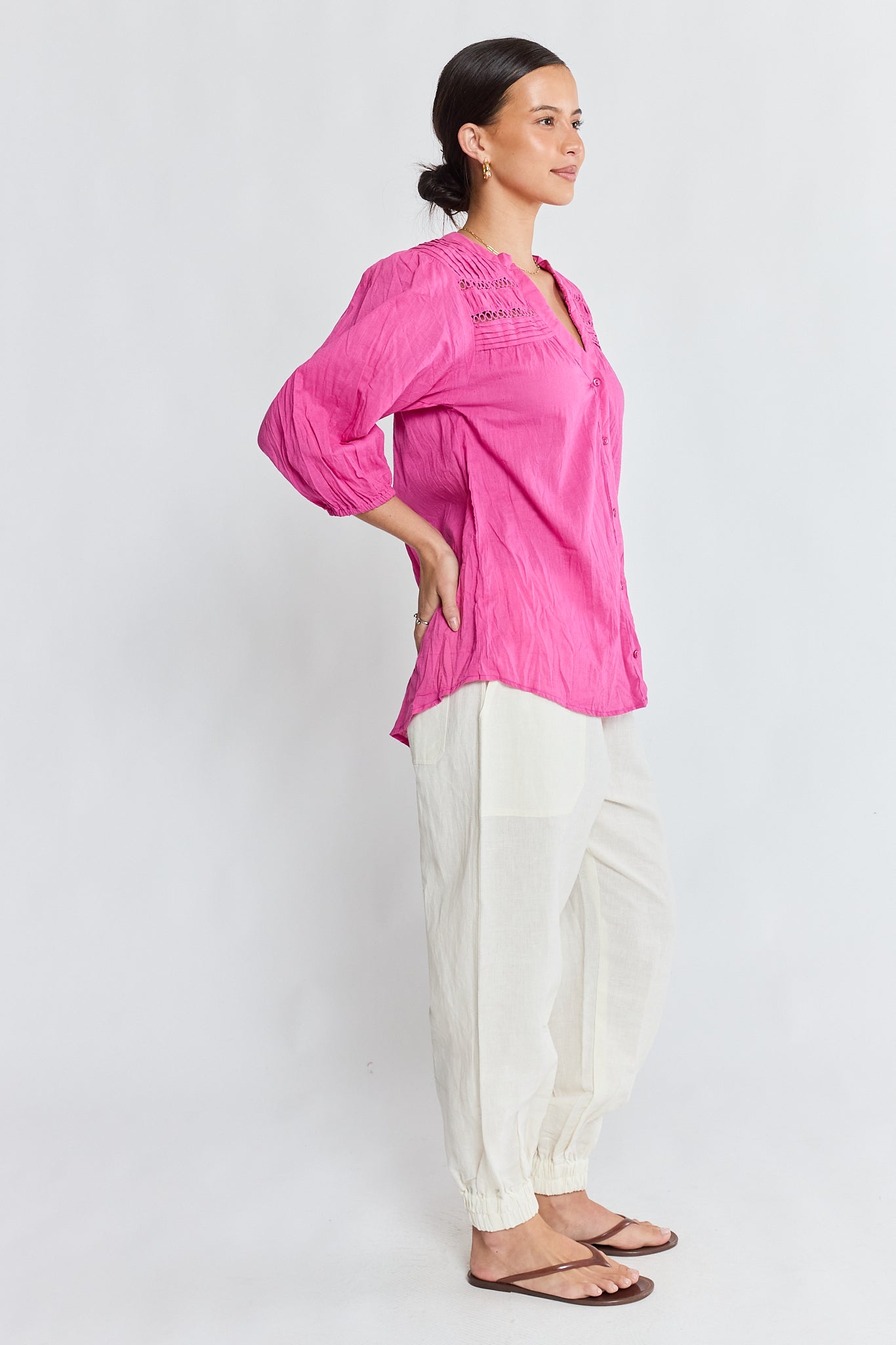 LulaLife Laverne Tuck Shirt (Fuschia)