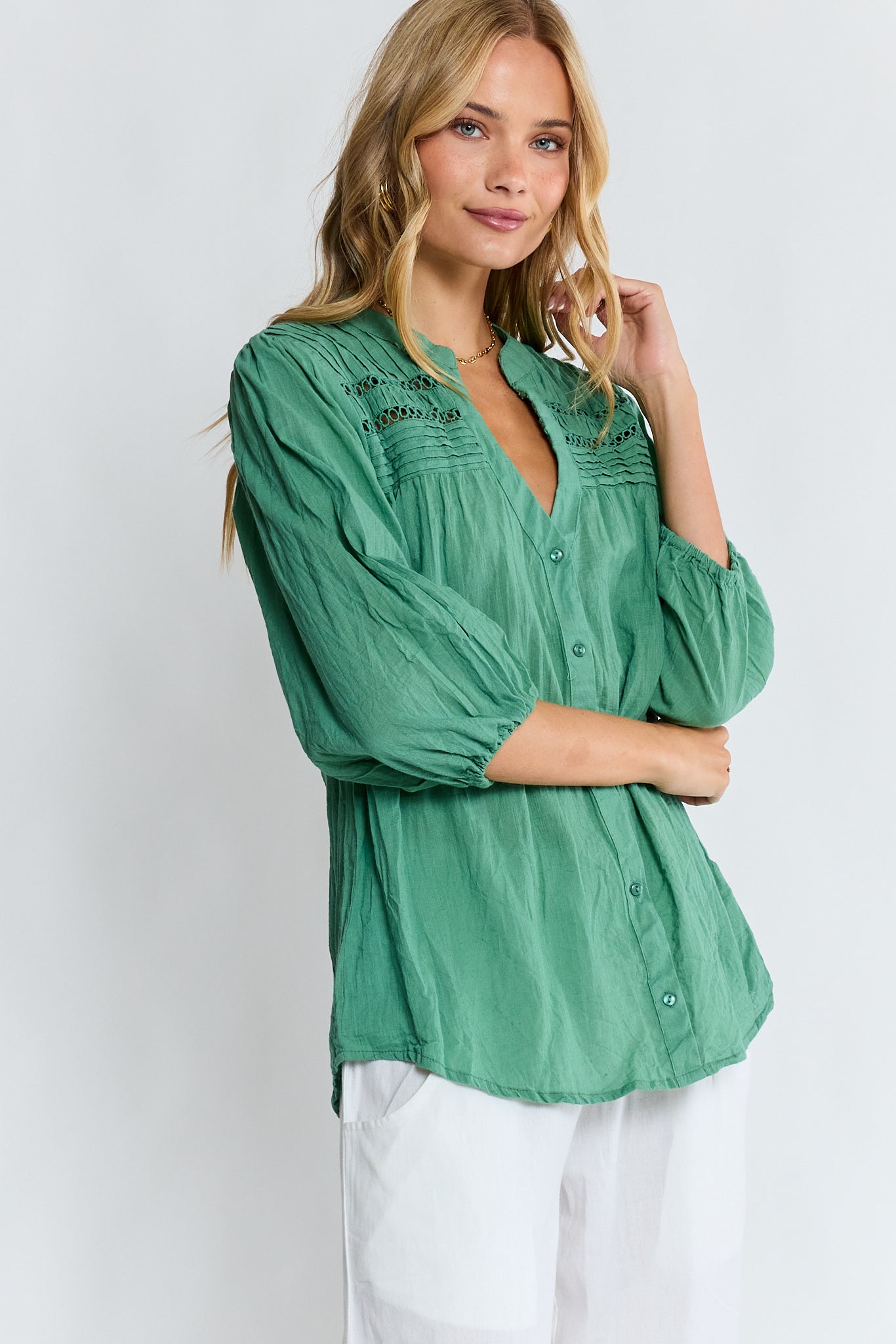 LulaLife Laverne Tuck Shirt (Gumleaf)
