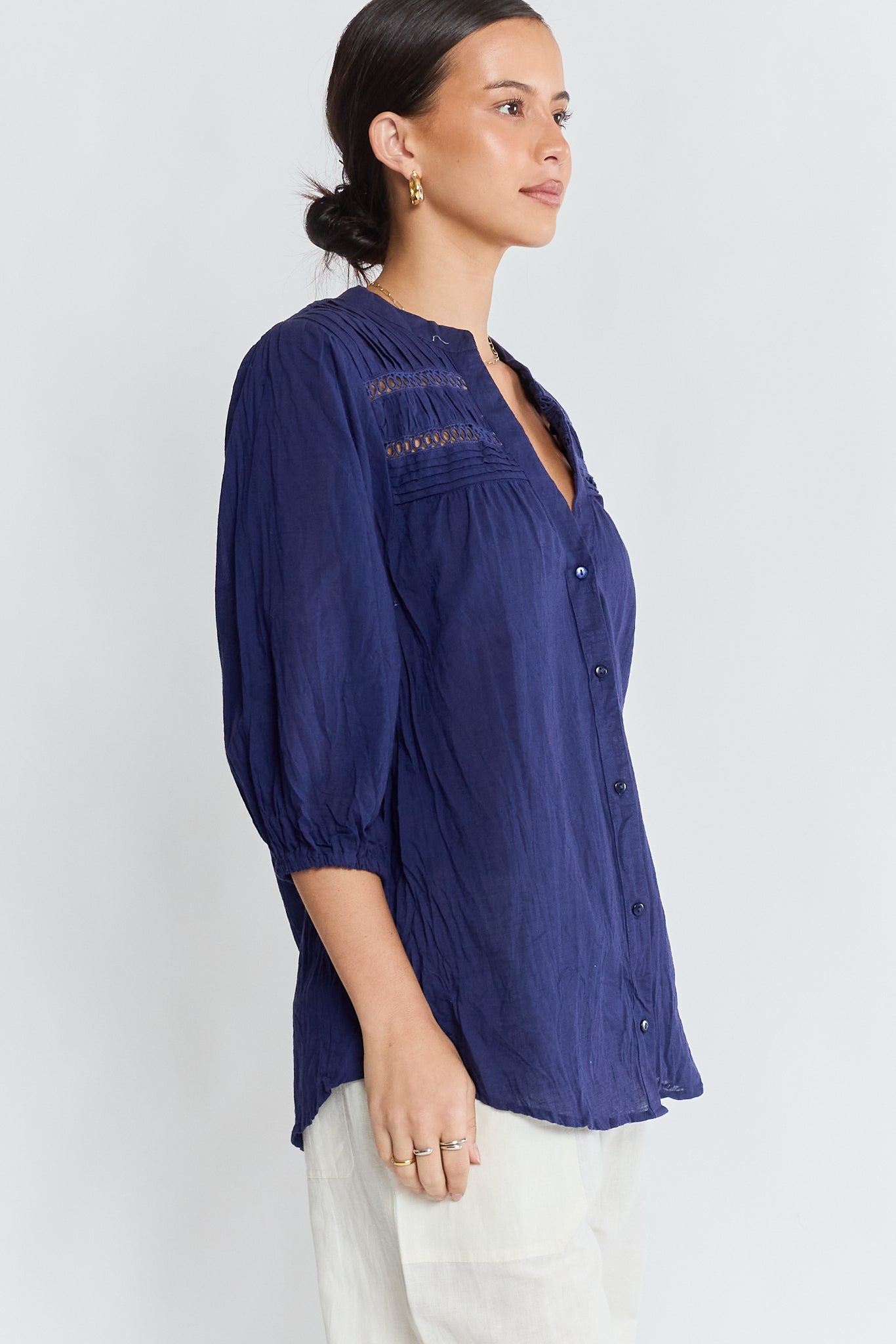 LulaLife Laverne Tuck Shirt (Navy)