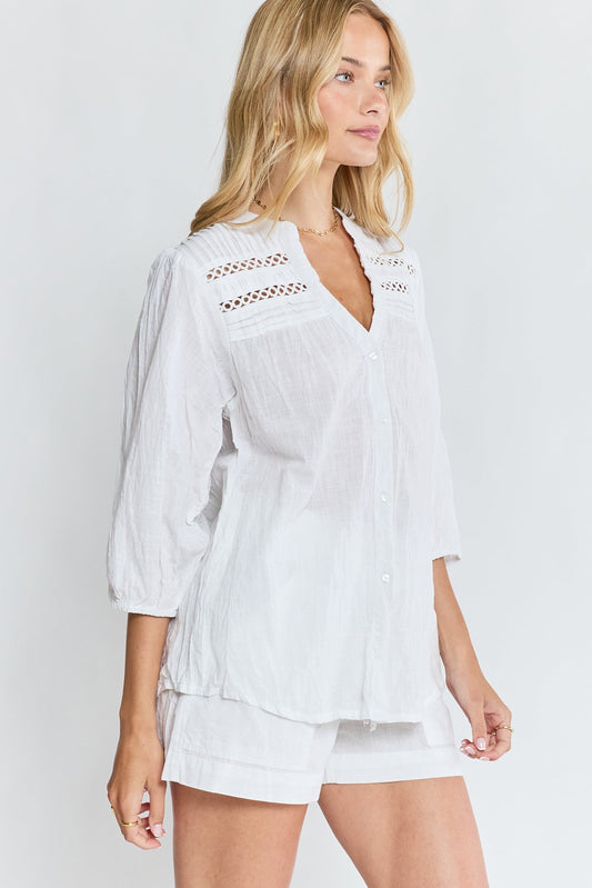 LulaLife Laverne Tuck Shirt (White)