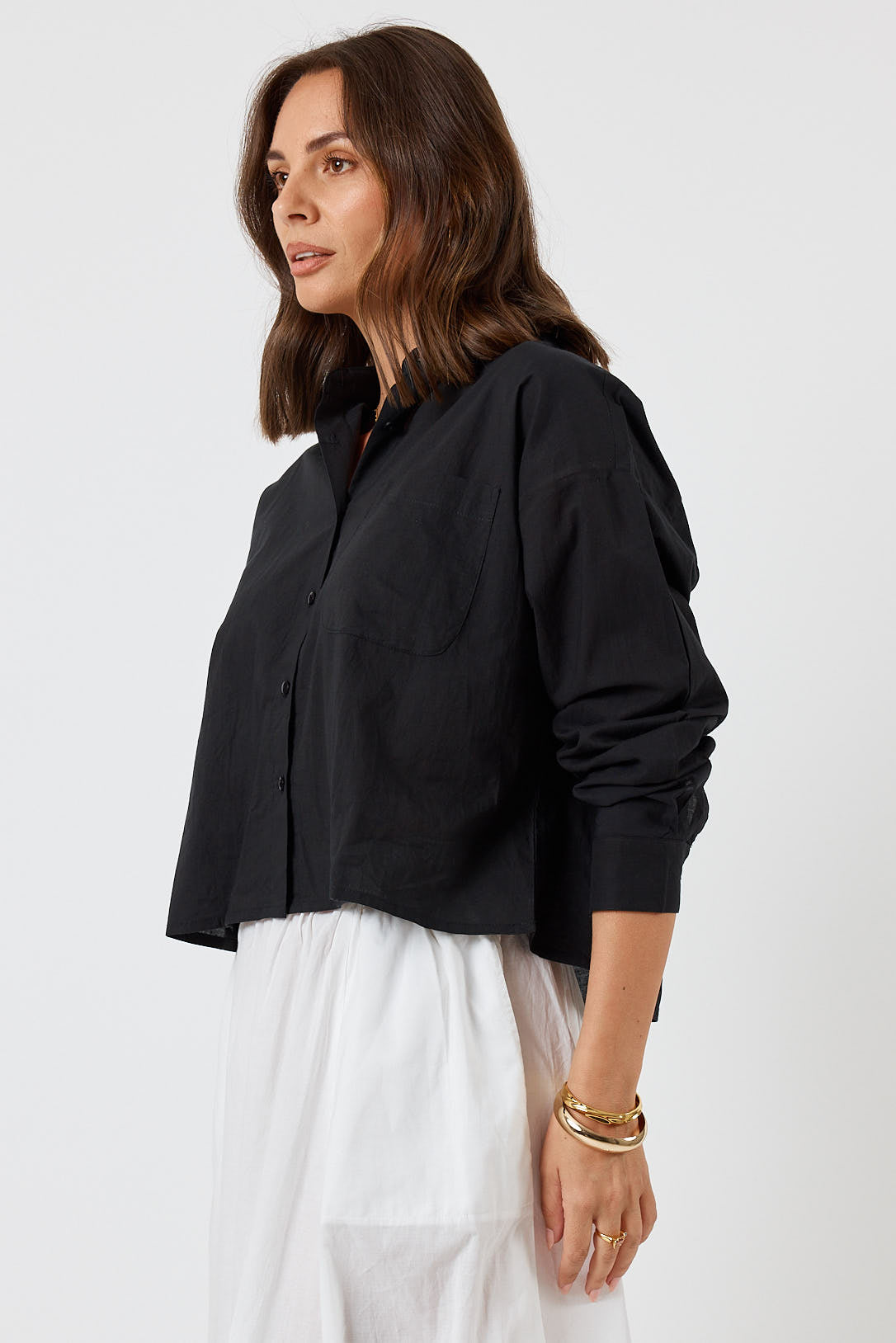 LulaLife Xenia Cropped Shirt (Black)