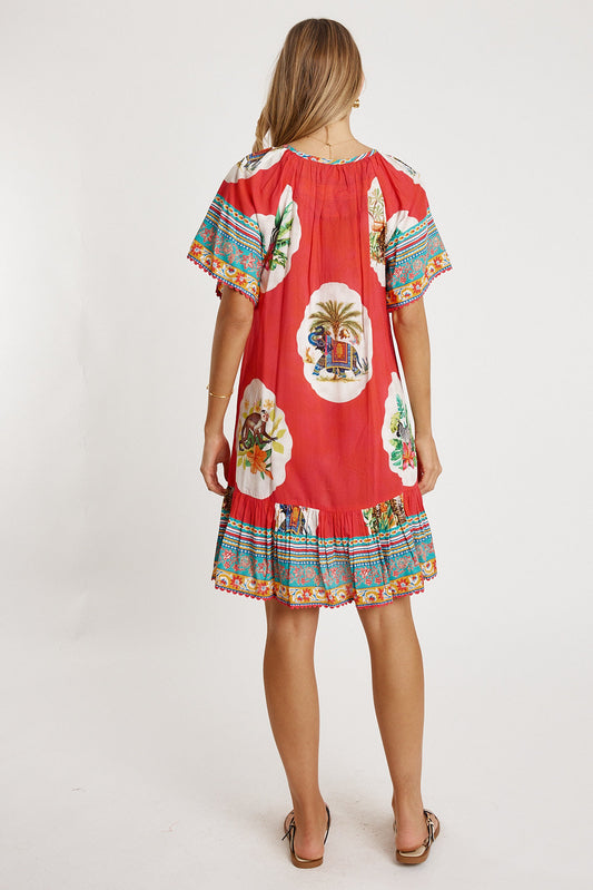 LulaLife Cyra Shirred Dress Melon (Red)