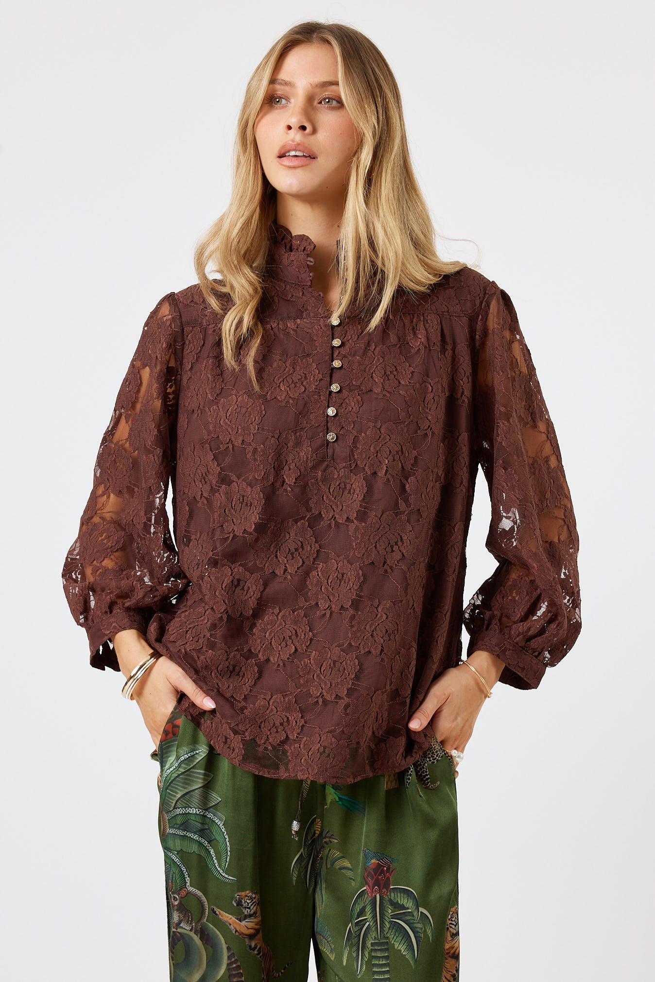 LulaSoul Chandler Lace Shirt (Espresso)