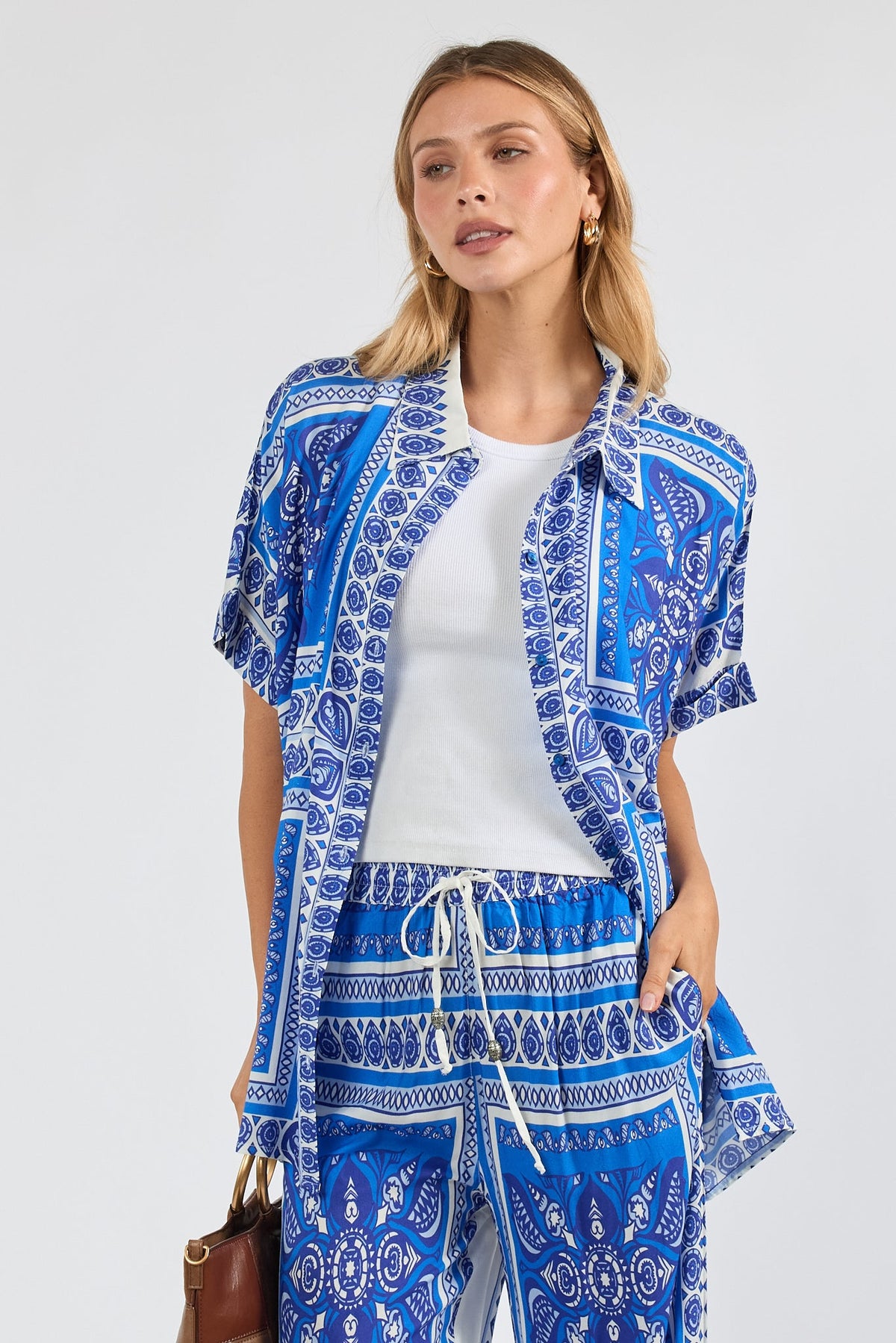 PRE SALE | LulaSoul Samora Kaftan Shirt Ocean (Tan)