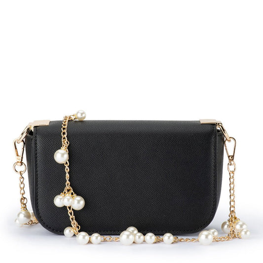 Olga Berg LYLA Pearl Shoulder Bag (Black)