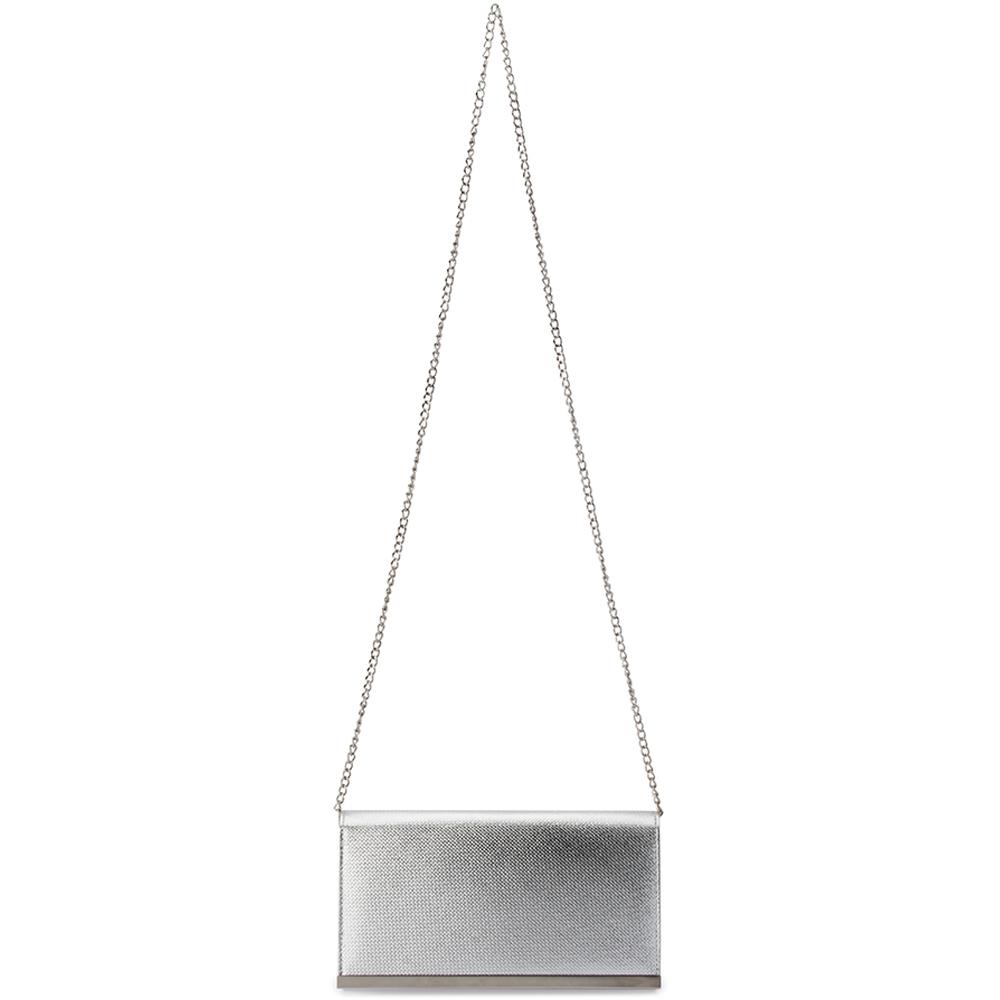 Olga Berg MADDIE Metallic Embossed Foldover Clutch (Silver)