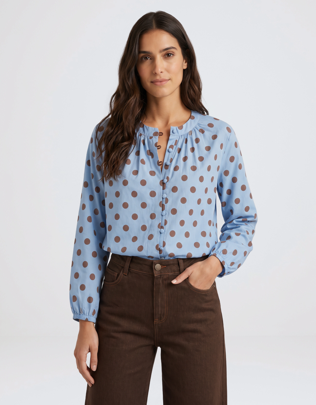 132 Fashion Malta Blouse (Powder Blue/Mocha)