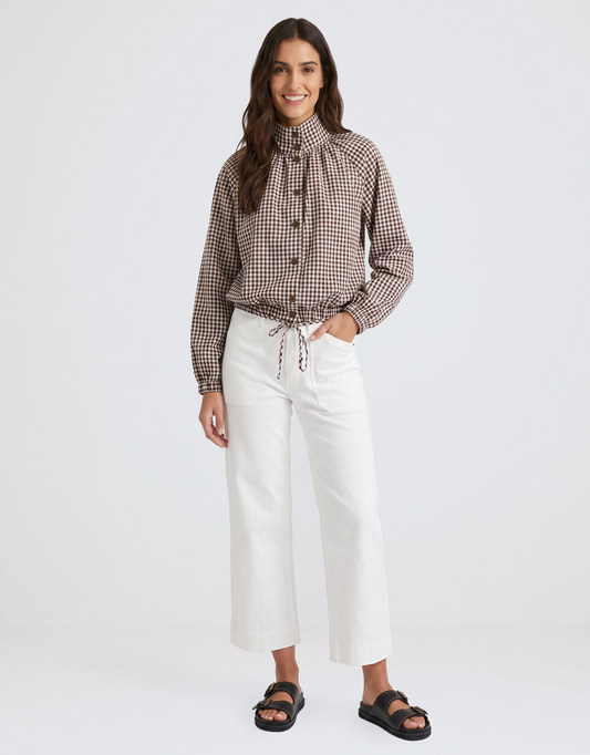 132 Fashion Margot Gathered Hem Shirt (Choc/White)