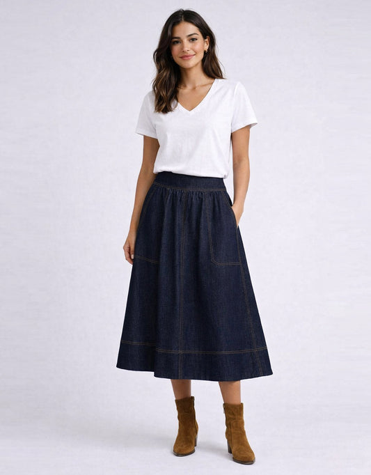 Marion Skirt - (Dark Denim)