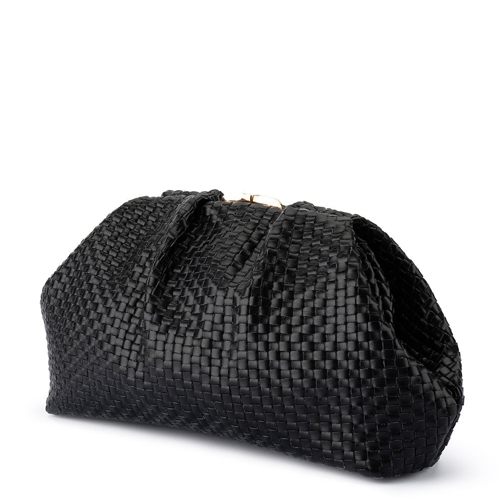 Olga Berg MARTINIQUE Woven Clutch (Black)