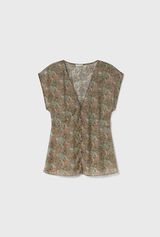 Silk Laundry Chiffon V-Neck Top (Sugar Floral)