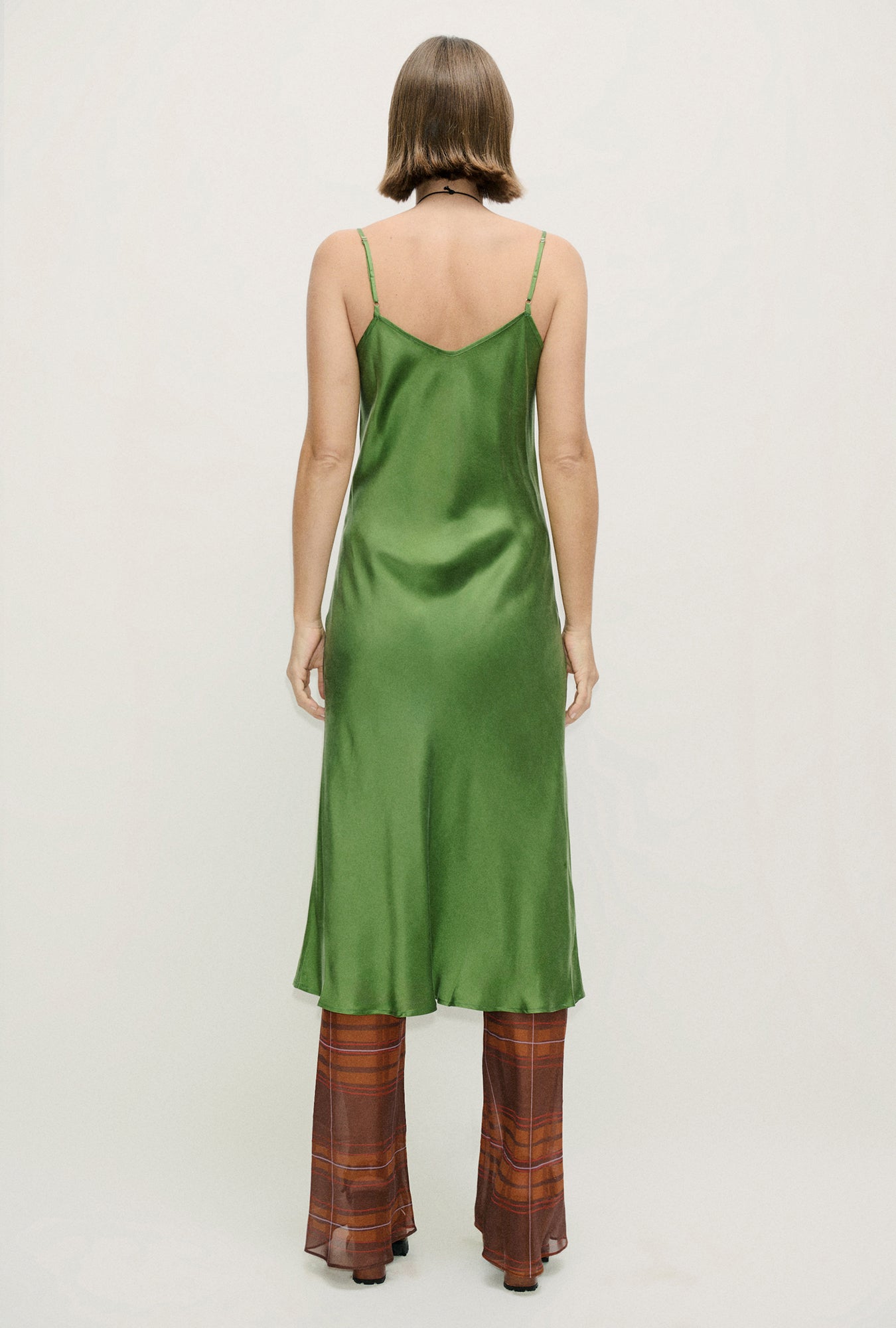 Silk Laundry Chiffon Bias Cut Pants (Root Plaid)