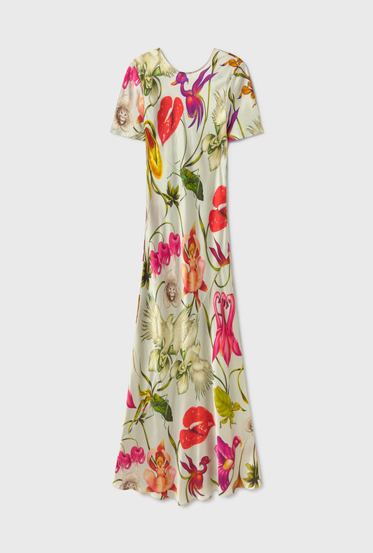 Silk Laundry Short Sleeve Bias Dress (Wonderland)