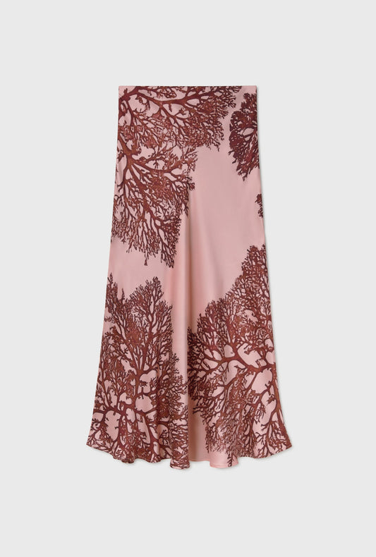 Silk Laundry Long Bias Cut Skirt (Pressed Coral)