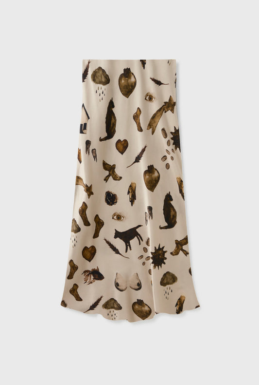 Silk Laundry LONG BIAS CUT SKIRT (Miracles Hazelnut)