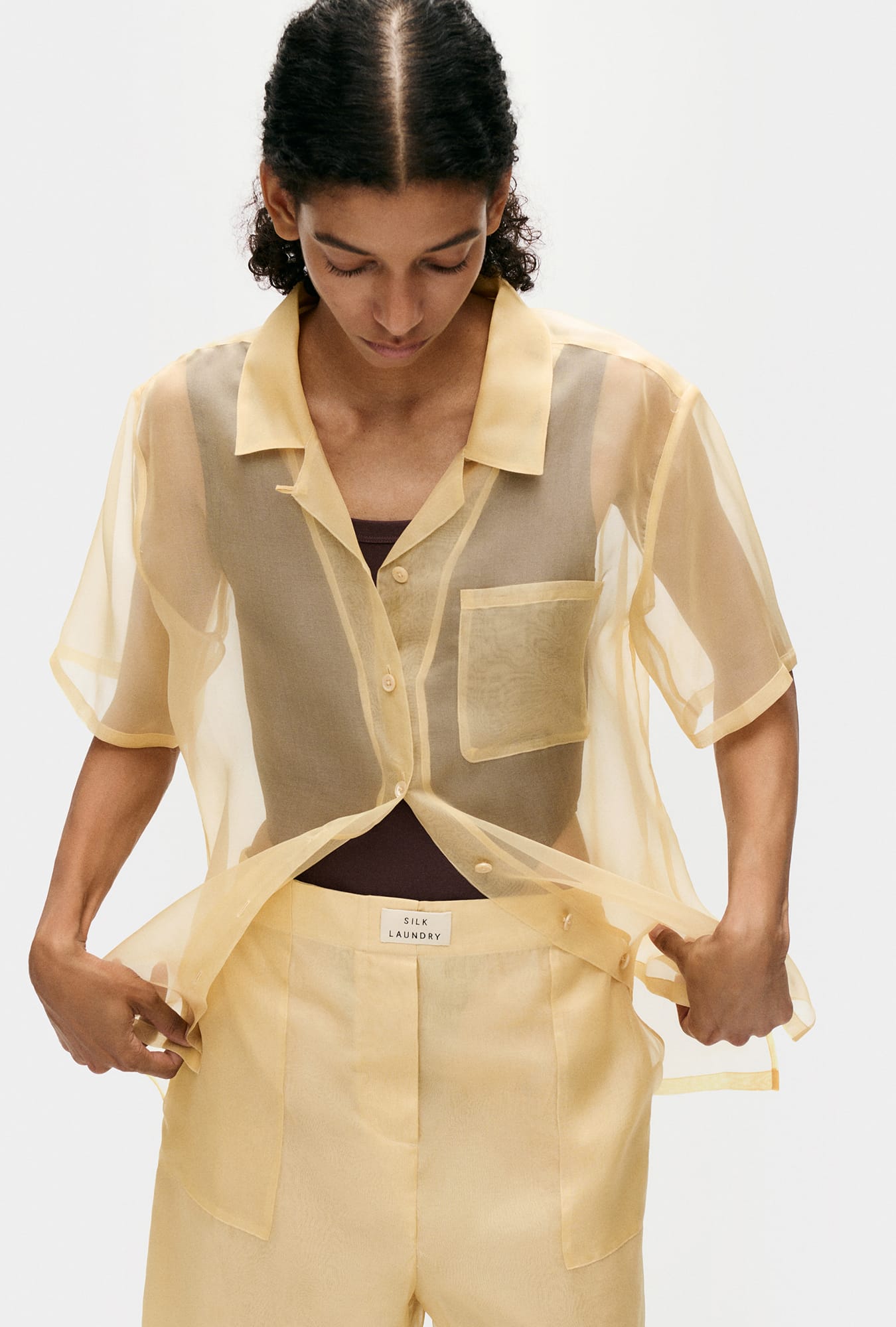 Silk Laundry Organza Camp Shirt (Beige)