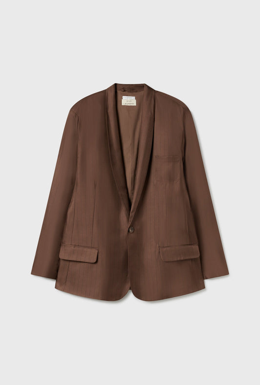 Silk Laundry Twill Miami Blazer (Dark Earth Pinstripe)