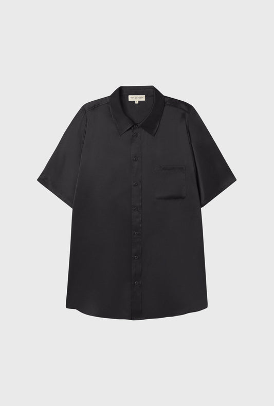 Silk Laundry Short Sleeve Boyfriend Shirt (Black)