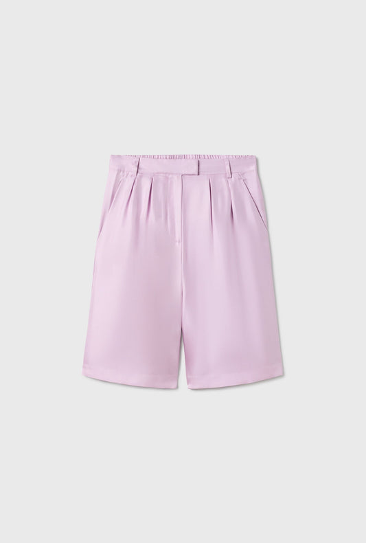 Silk Laundry Twill Double Pleated Shorts (Lilac)