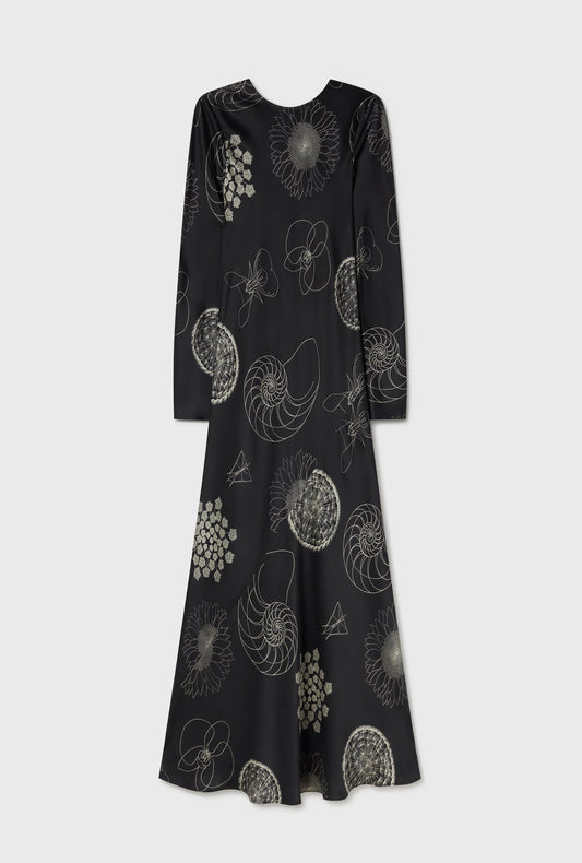 Silk Laundry Full Sleeve Bias Dress (Fibonacci Black)