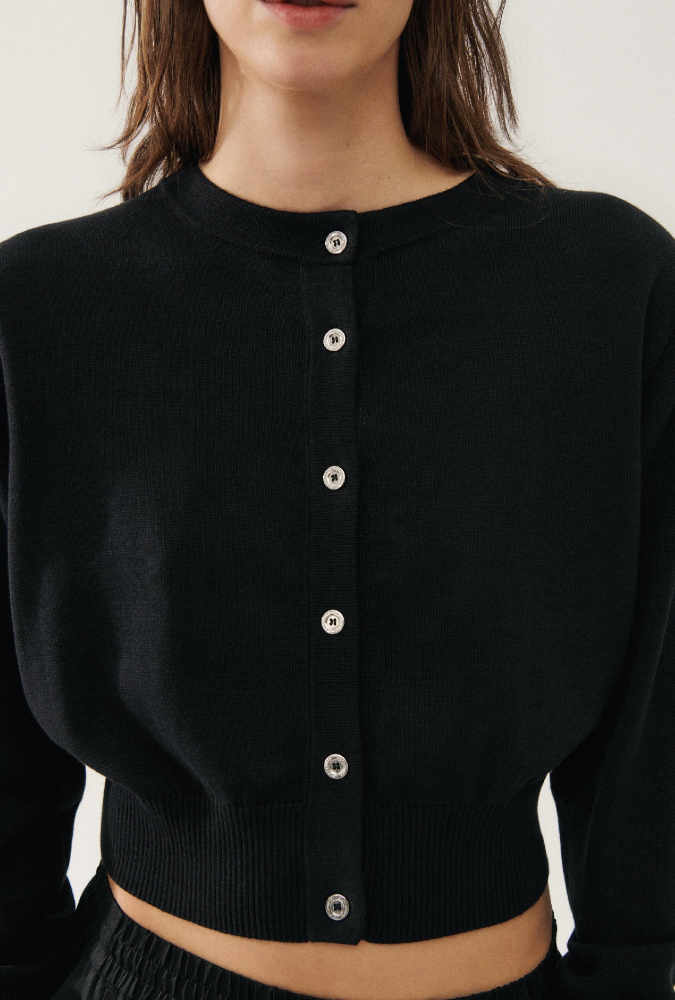 Silk Laundry Cropped Cardigan (Black)