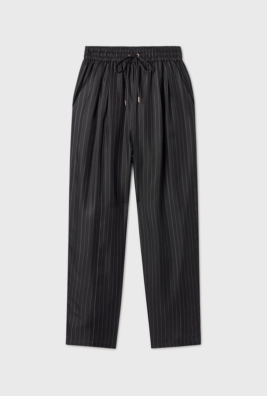 Silk Laundry Twill Slouch Pants (Pinstripe Black/White)