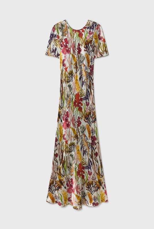 Silk Laundry Short Sleeve Bias Dress (Planktonic)