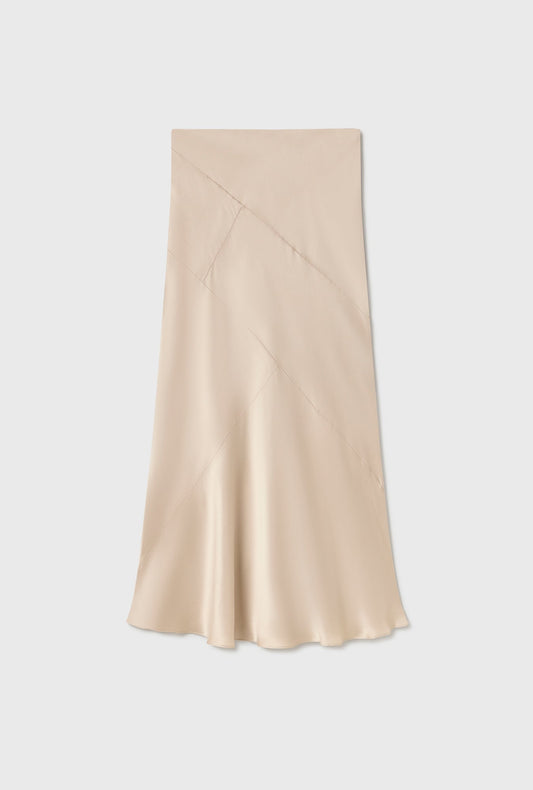 Silk Laundry Splice Long Bias Cut Skirt (Hazelnut)