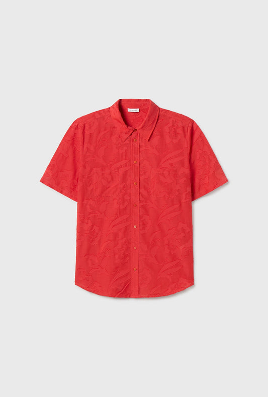 Clip Silk Short Sleeve Boyfriend Shirt (Geranium)